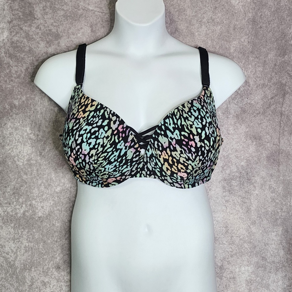 Torrid Curve Push-Up Plunge Bra Women 44DDD Black Multi Leopard Strappy Back